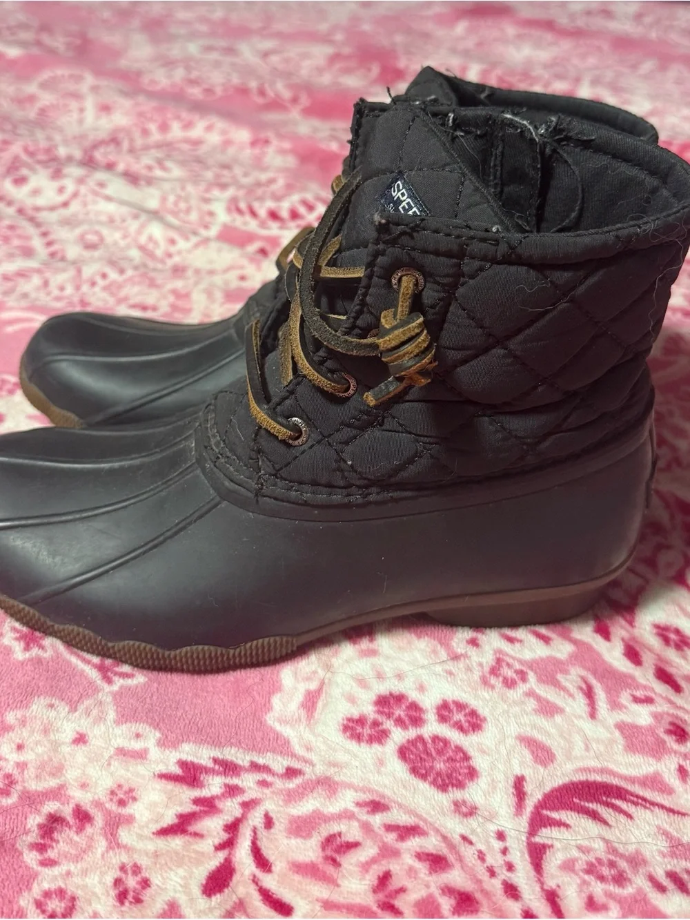 Sperry Kids Black and Brown Lace-Up Duck Boots